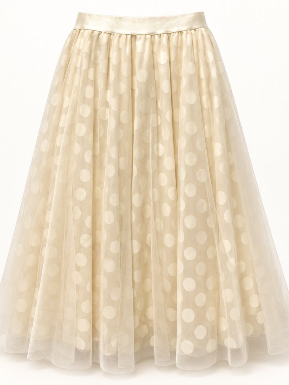 Grace & Lace Cream Polka Dot Tulle A-Line Midi Skirt
